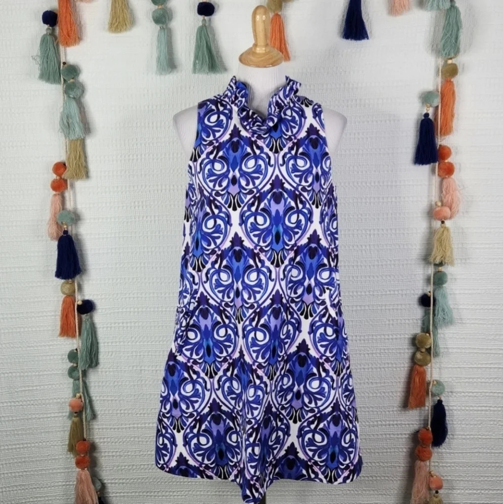 Tyler Boe Stella Linen Blend Mock Ruffle Neck Tie Back High-Low A-Line Dress XS